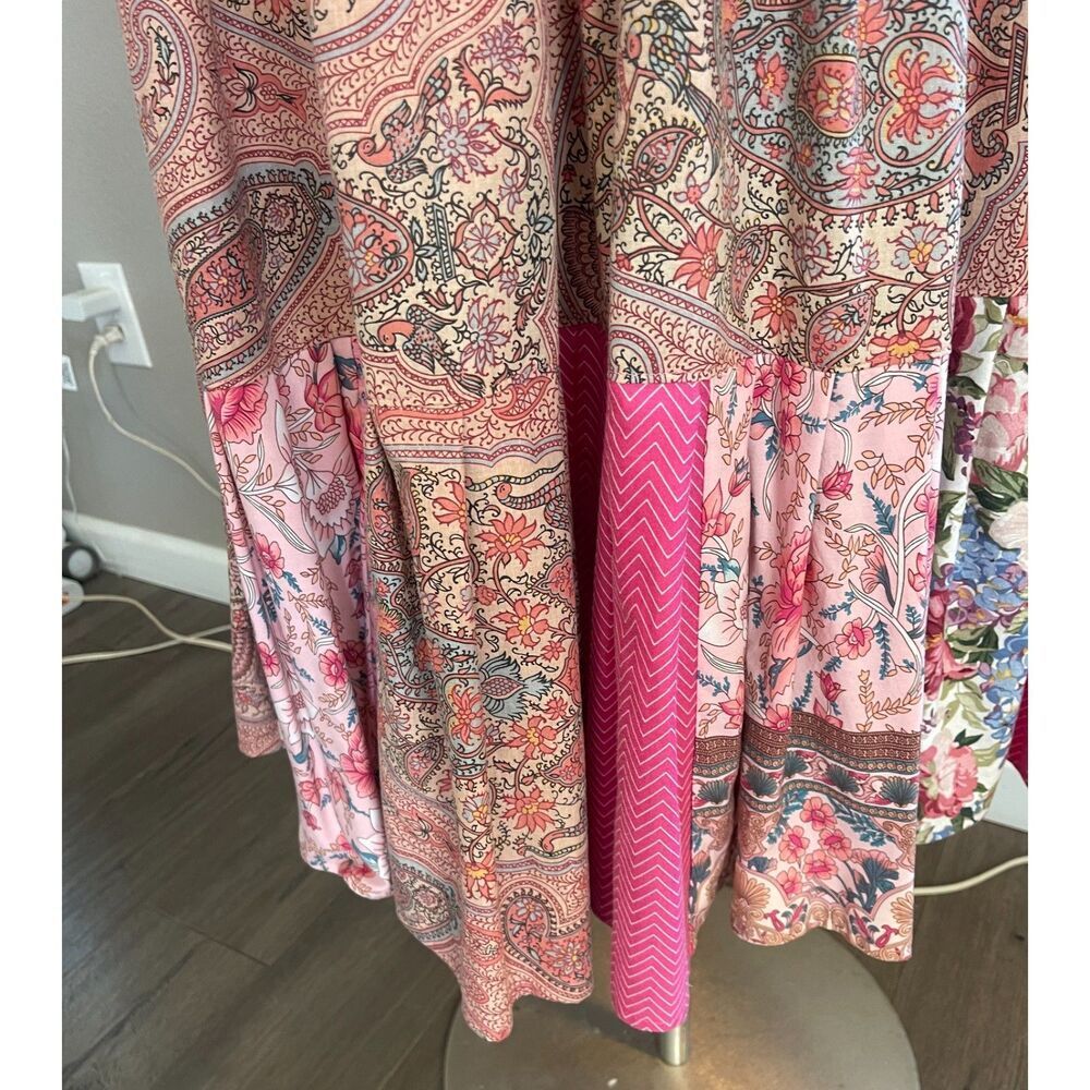 Upcycled Pink Boho shabby chic maxi dress with mutton chop sleeves Size M-L - Picture 4 of 5